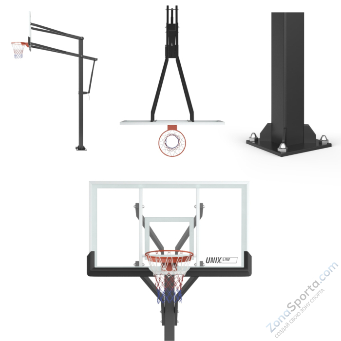 Баскетбольная стойка стационарная Unix Line B-Stand-TG PRO 72x42 R45 H230-305 см