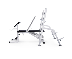 Скамья со стойками под штангу DFC GORILLA белая, с партой для бицепса